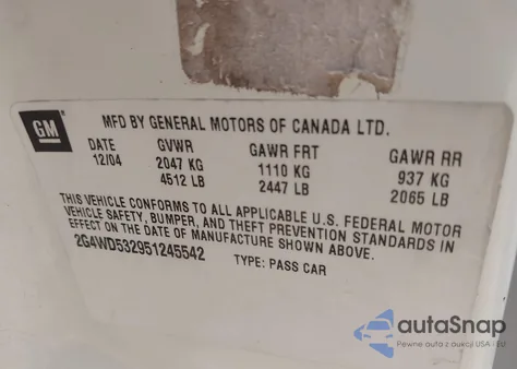 2005 Buick Lacrosse Cxl from USA, damaged, VIN 2G4WD532951245542